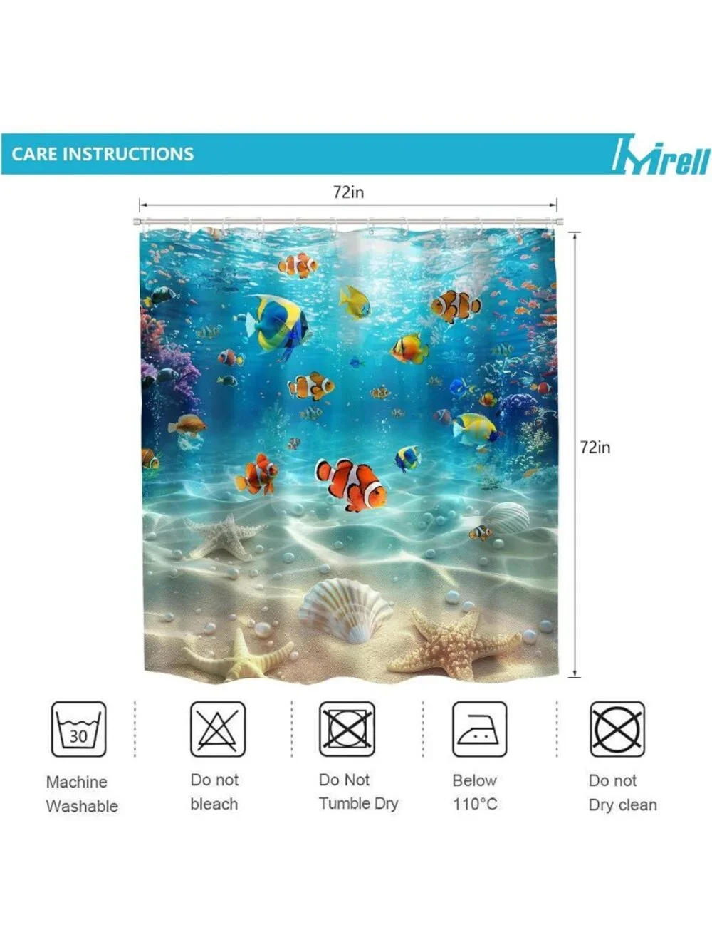 Colorful Ocean Fish Shower Curtain - Summer Underwater Kids Bathroom Decor 72x72